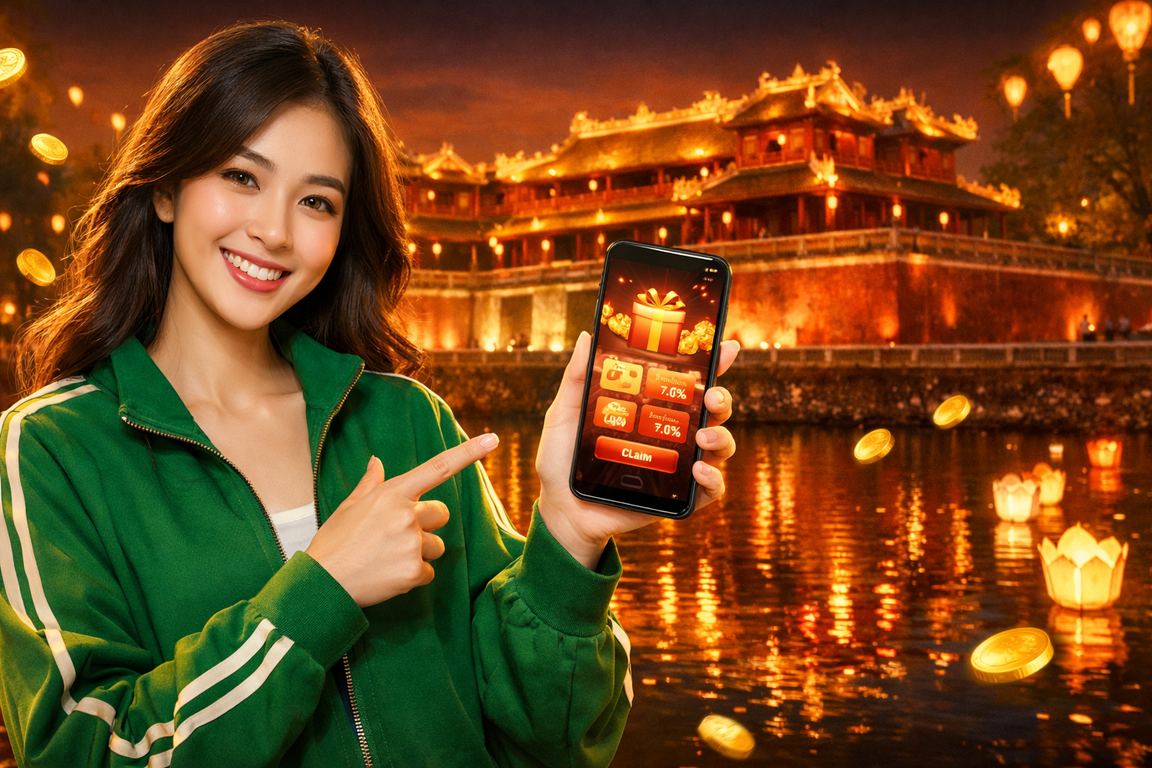Không khí chợ đêm Huế với người dùng theo dõi sự kiện thể thao qua điện thoại